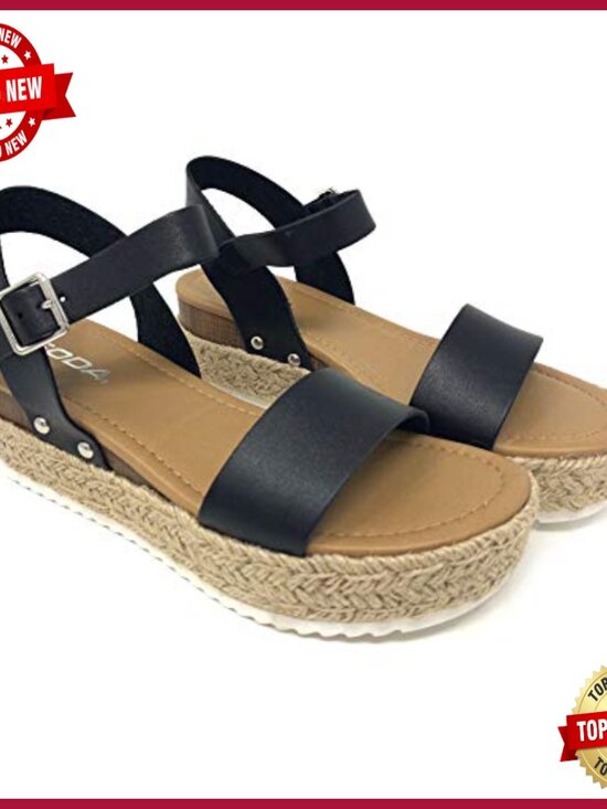 Espadrille Platform Sandal with Ankle Strap and Buckle Closure